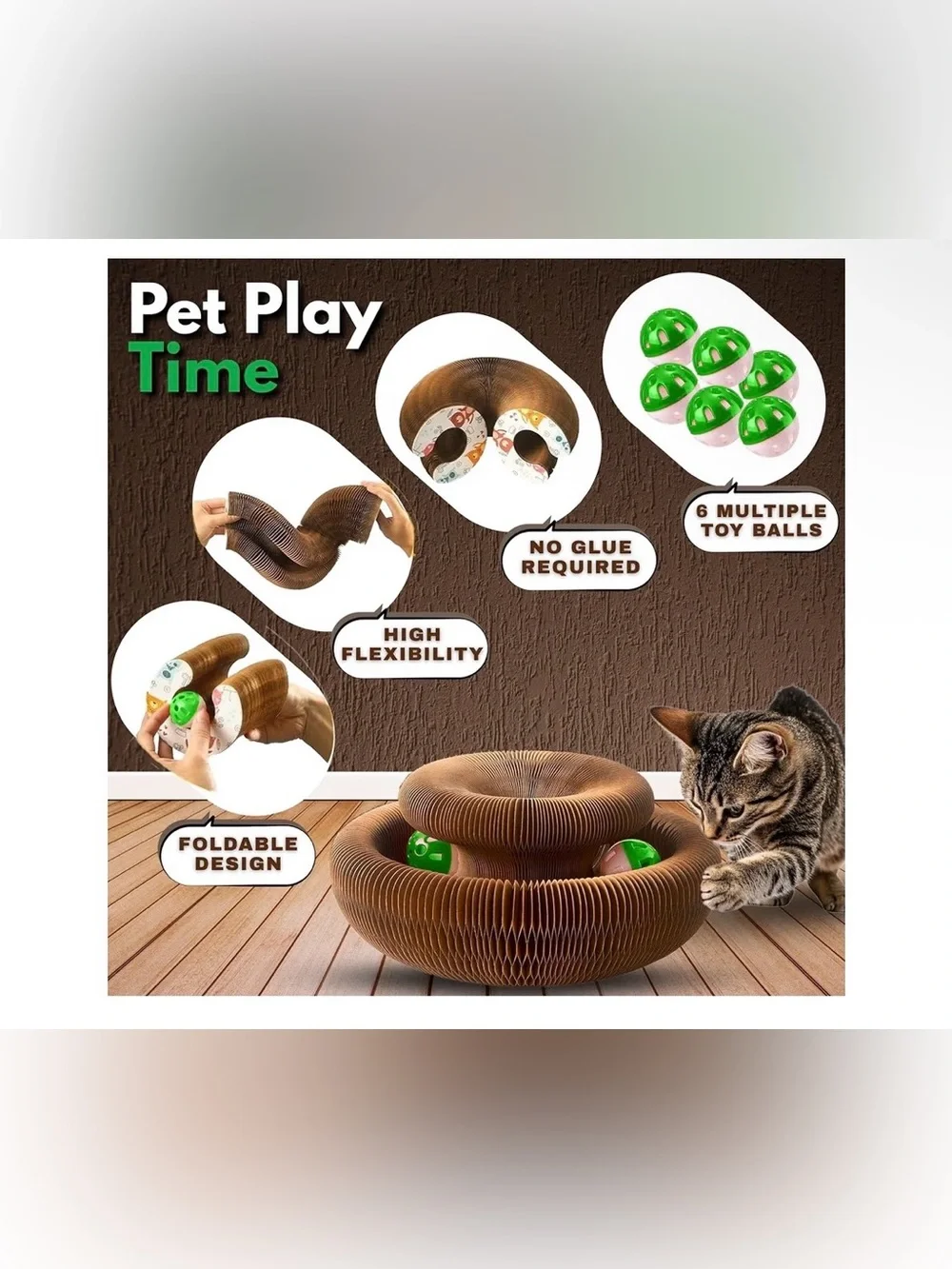 Cat Toy Magic Organ Cat Scratcher Cardboard with Bell Balls, Foldable Design